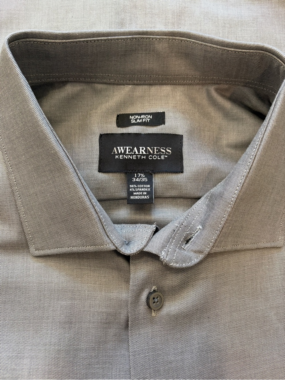 Awearness Kenneth Cole Men's Light Gray Dress Shirt Slim Fit 17.5 NWT - Picture 3 of 3